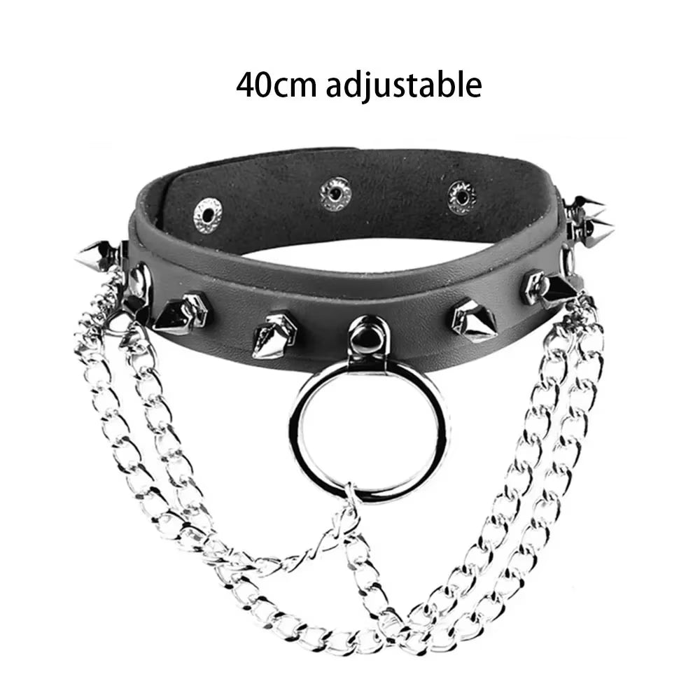 Body Fashion Cosplay Harajuku Punk Gothic Necklace Sexy PU Leather Spike Rock Goth Collar Choker Necklace Heart Pendant