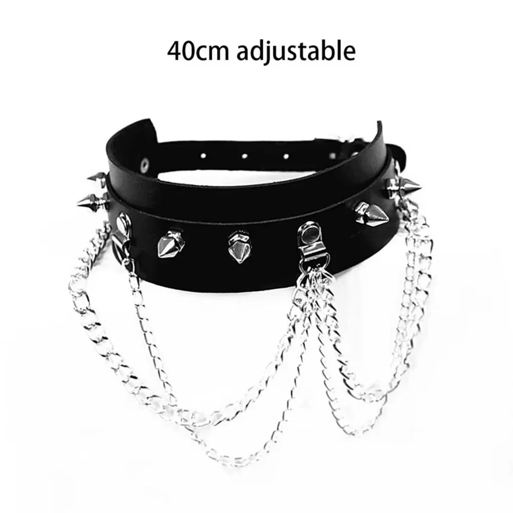 Body Fashion Cosplay Harajuku Punk Gothic Necklace Sexy PU Leather Spike Rock Goth Collar Choker Necklace Heart Pendant