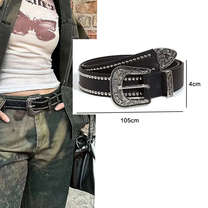 Rivet Hollow Bullet Decoration Belt Leather Studded Goth Rock Wild Adjustable Women Punk Black Belt