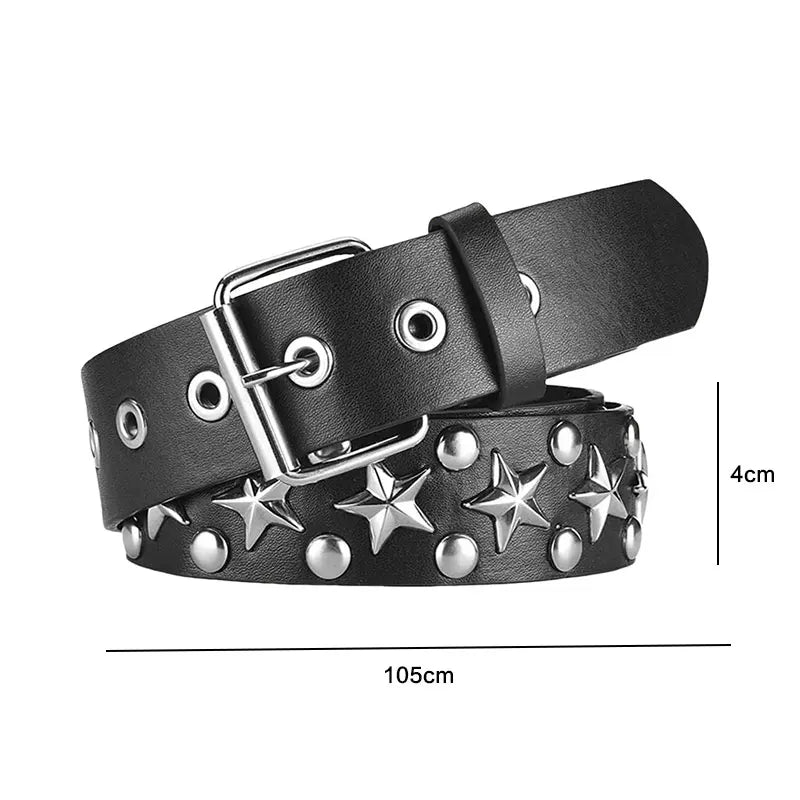 Rivet Hollow Bullet Decoration Belt Leather Studded Goth Rock Wild Adjustable Women Punk Black Belt