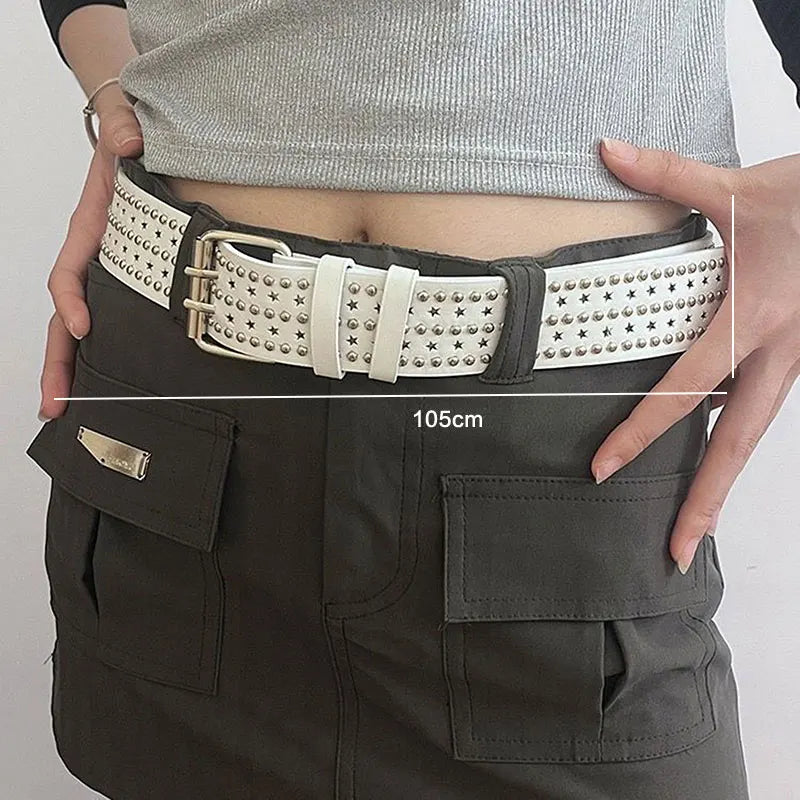 Rivet Hollow Bullet Decoration Belt Leather Studded Goth Rock Wild Adjustable Women Punk Black Belt