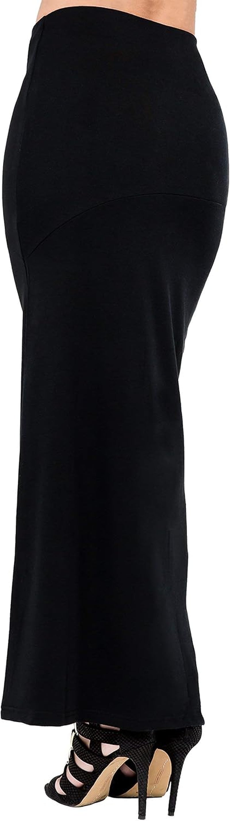 Curvy Women'S Black Stretch Maxi Skirt with Zip up Split