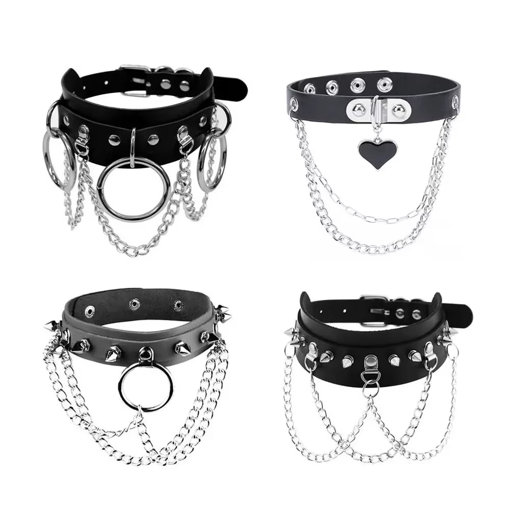 Body Fashion Cosplay Harajuku Punk Gothic Necklace Sexy PU Leather Spike Rock Goth Collar Choker Necklace Heart Pendant