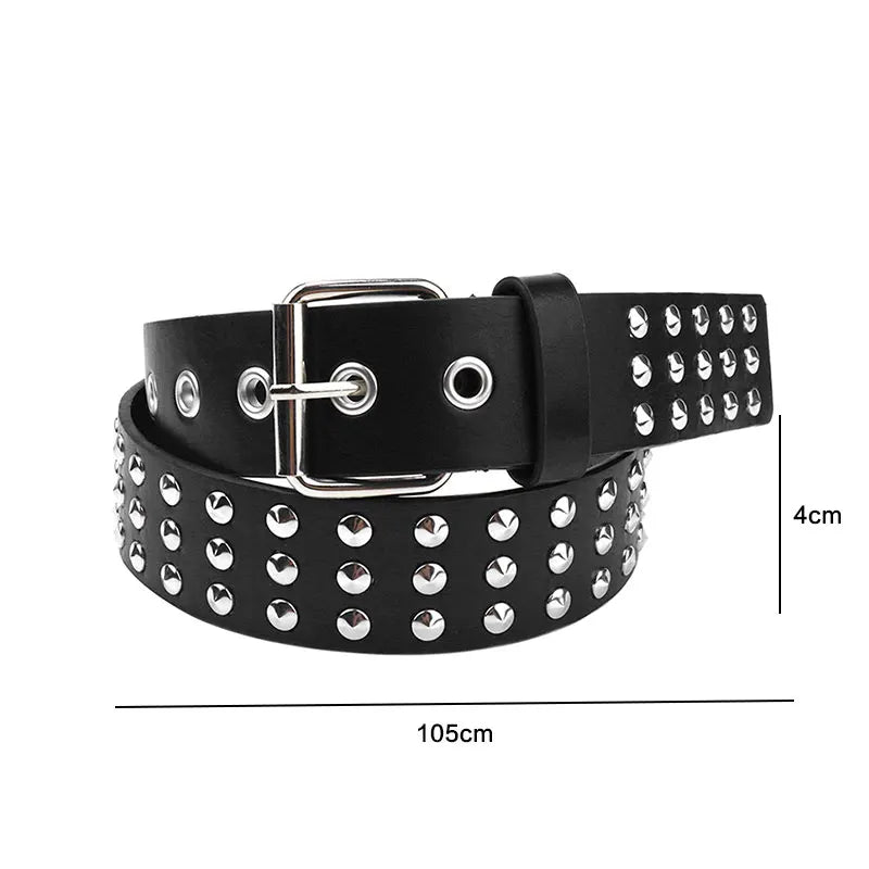Rivet Hollow Bullet Decoration Belt Leather Studded Goth Rock Wild Adjustable Women Punk Black Belt