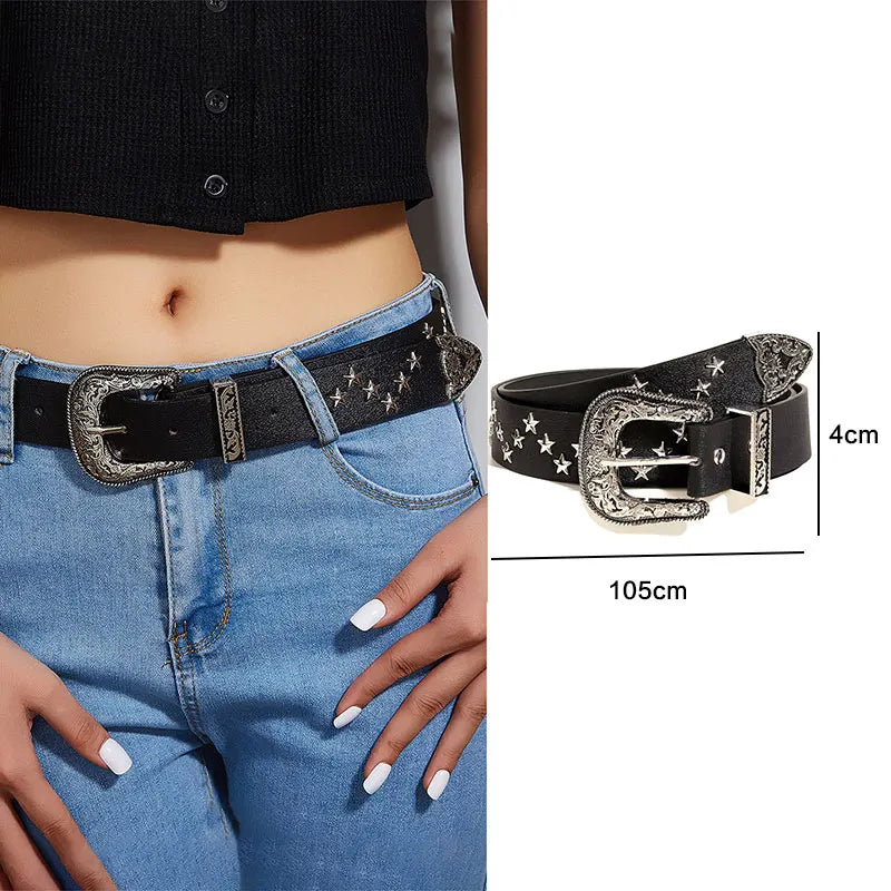 Rivet Hollow Bullet Decoration Belt Leather Studded Goth Rock Wild Adjustable Women Punk Black Belt
