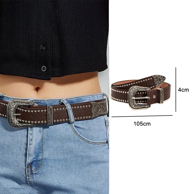 Rivet Hollow Bullet Decoration Belt Leather Studded Goth Rock Wild Adjustable Women Punk Black Belt