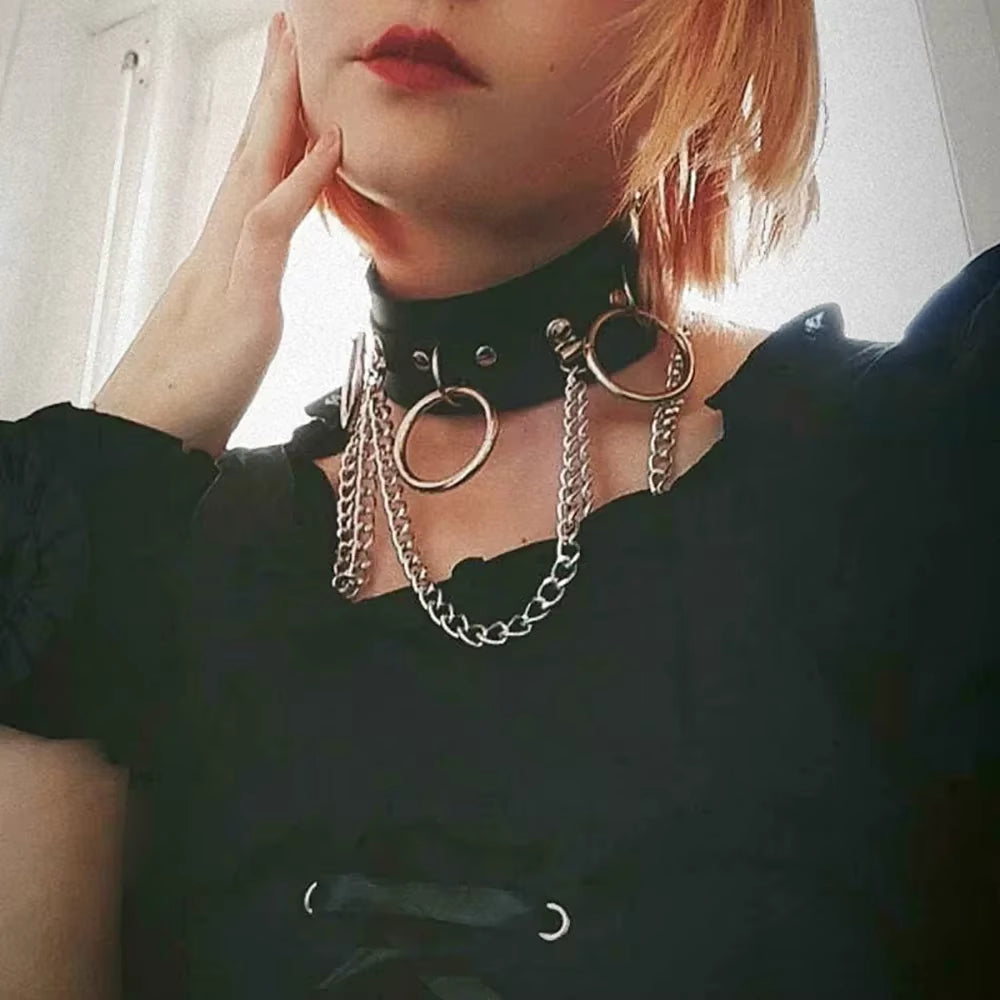 Body Fashion Cosplay Harajuku Punk Gothic Necklace Sexy PU Leather Spike Rock Goth Collar Choker Necklace Heart Pendant
