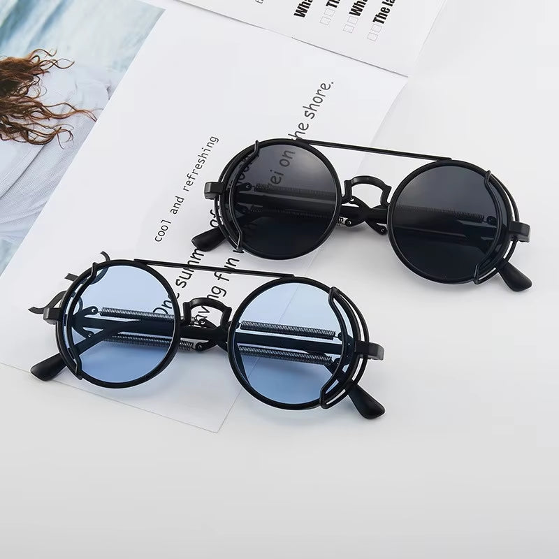 Punk Steampunk Sunglasses Retro Men'S Brand Designer round Punk Eyewear Gothic Style Products Women UV400 Sunglasses