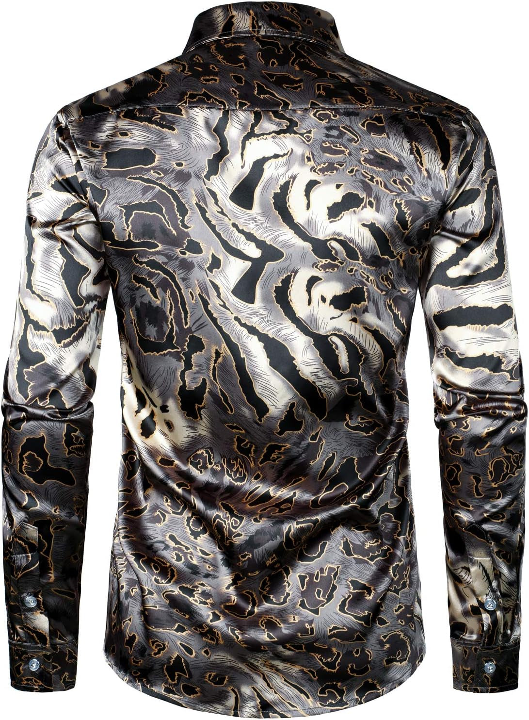 Men'S Hipster Printed Silk like Satin Button up Dress Shirt for Party Prom