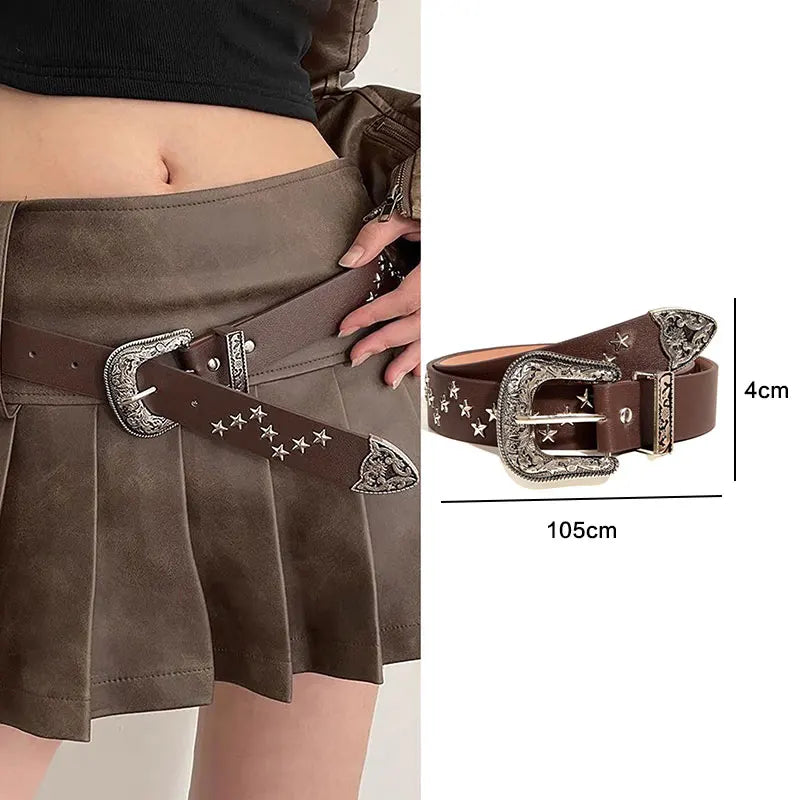 Rivet Hollow Bullet Decoration Belt Leather Studded Goth Rock Wild Adjustable Women Punk Black Belt