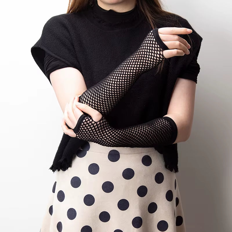 1Pair Neon Fishnet Fingerless Long Gloves Leg Arm Cuff Party Wear Fancy Dress for Womens Sexy Girls Punk Goth Dance Mesh Gloves