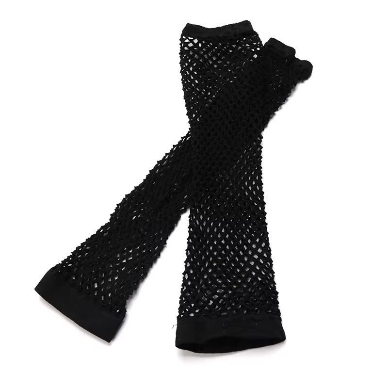 1Pair Neon Fishnet Fingerless Long Gloves Leg Arm Cuff Party Wear Fancy Dress for Womens Sexy Girls Punk Goth Dance Mesh Gloves
