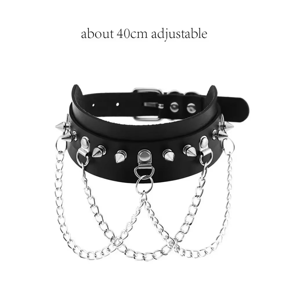 Body Fashion Cosplay Harajuku Punk Gothic Necklace Sexy PU Leather Spike Rock Goth Collar Choker Necklace Heart Pendant